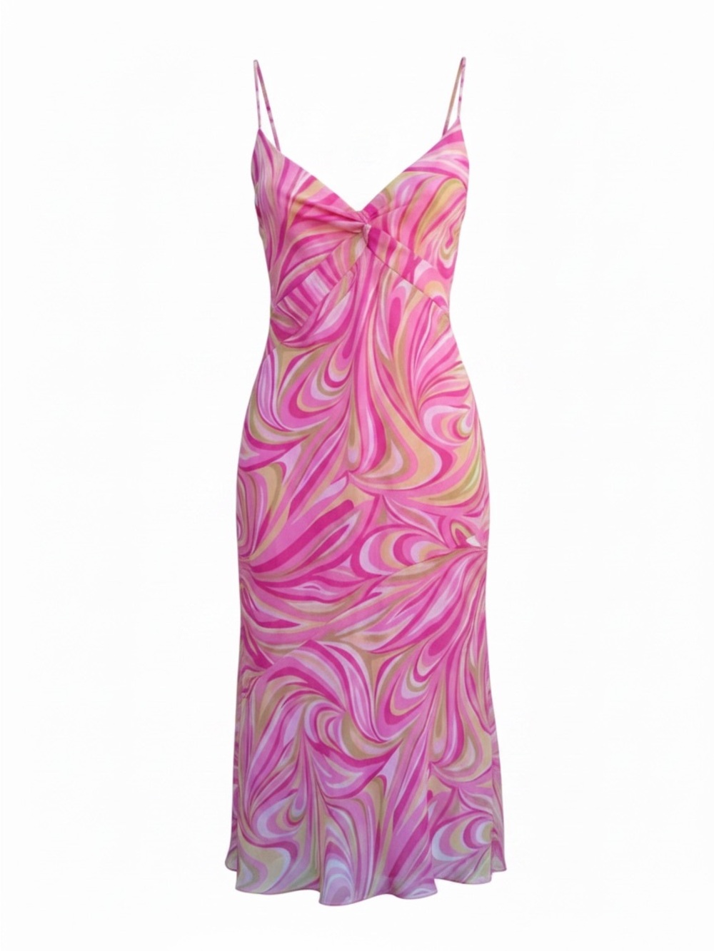 Vintage Y2K Hourglass Pink Psychedelic Swirl Asymmetric Dress